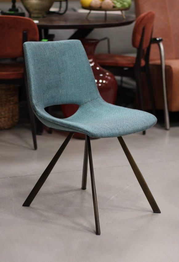 9h eetkamerstoel Sophie cognac blauw leer stof industrieel hal54