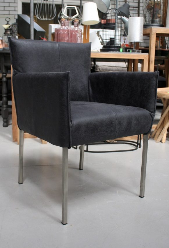 6 eetkamerstoelen Forward Jess design rvs leer mammoet black armleuningen hal54