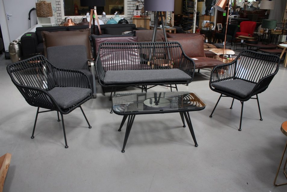 7 loungeset tuinset rotan zwart metaal bohemian terras tuin hal54
