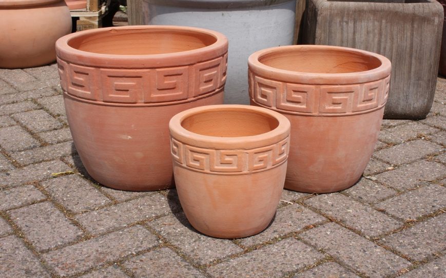 23 set van 3 ronde bloempotten terracotta hal54