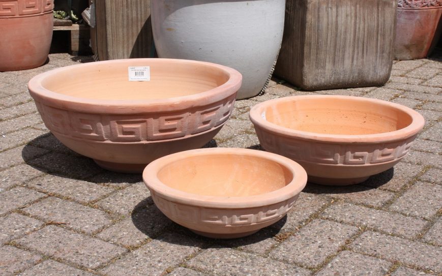 24 set van 3 ronde schalen bloempotten terracotta hal54