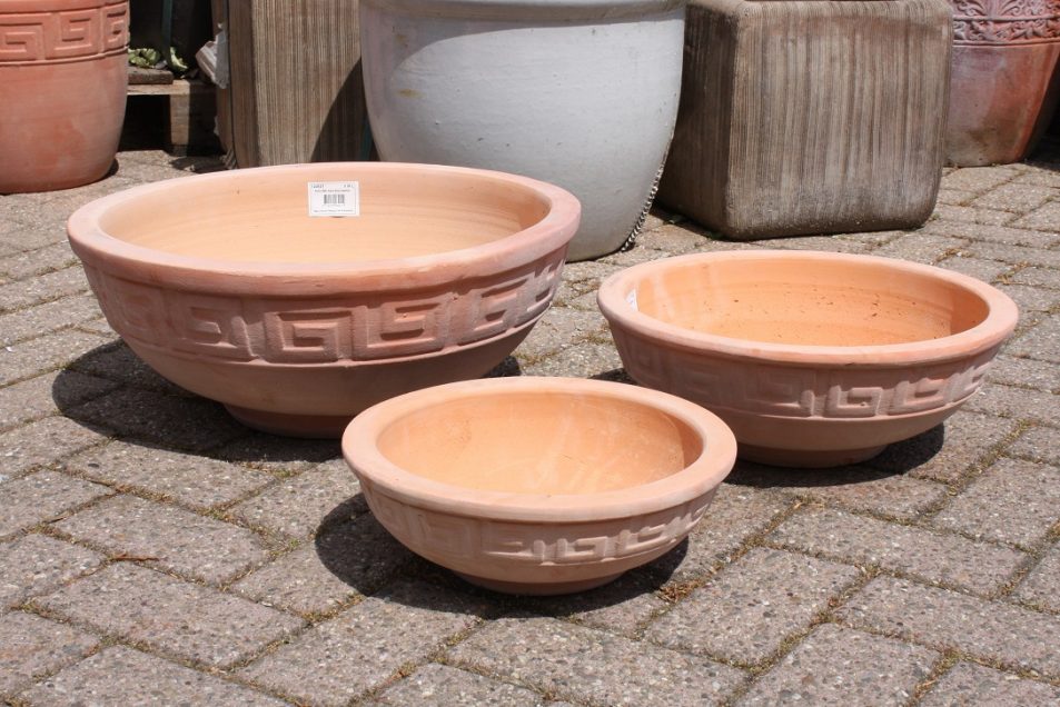24 set van 3 ronde schalen bloempotten terracotta hal54