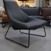 3 fauteuil Beal Jess design metaal echt leer zwart modern industrieel hal54