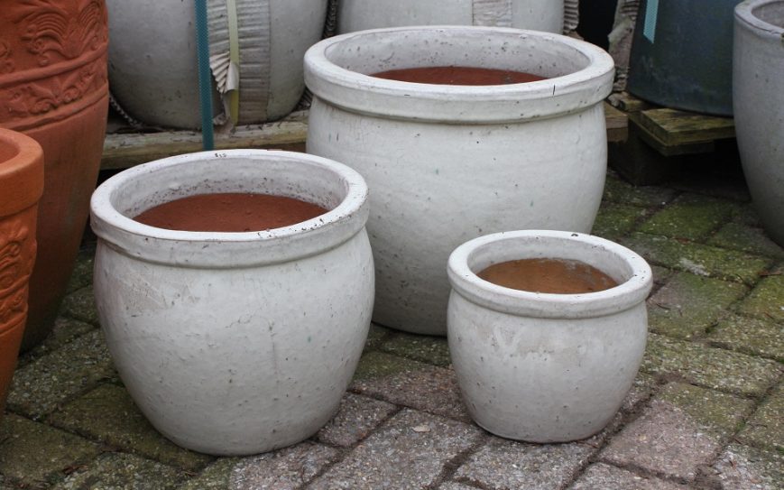 4d bloempotten bloembakken terracotta aardewerk €39.50 per set hal54-001