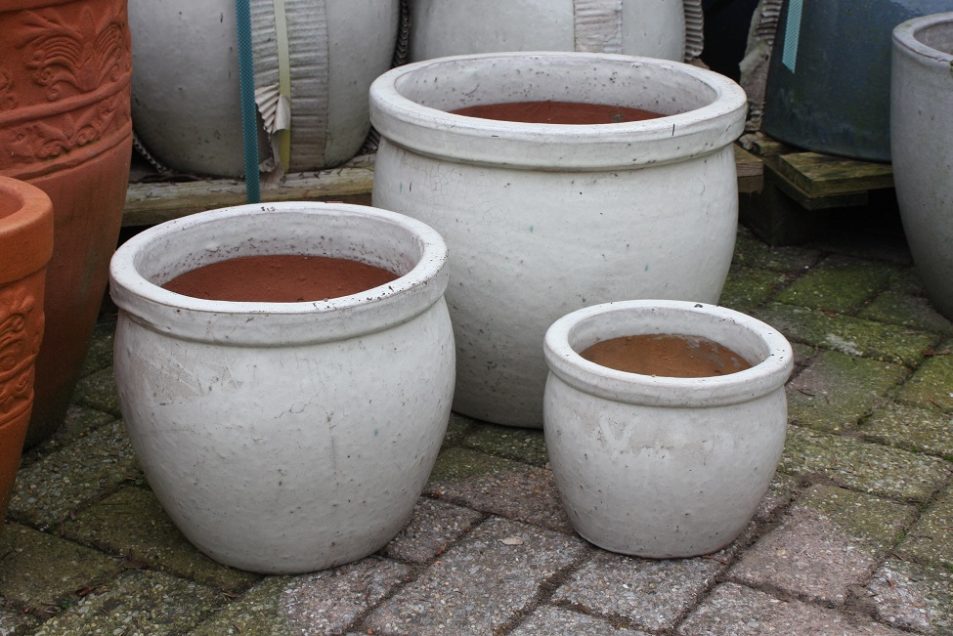 4d bloempotten bloembakken terracotta aardewerk €39.50 per set hal54-001