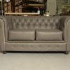 55 zitbank chesterfield taupe tweezits leer vintage hal54-