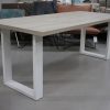 1 eettafel metaal U-poot wit melamine white-wash hout 200 x 90 cm industrieel hal54