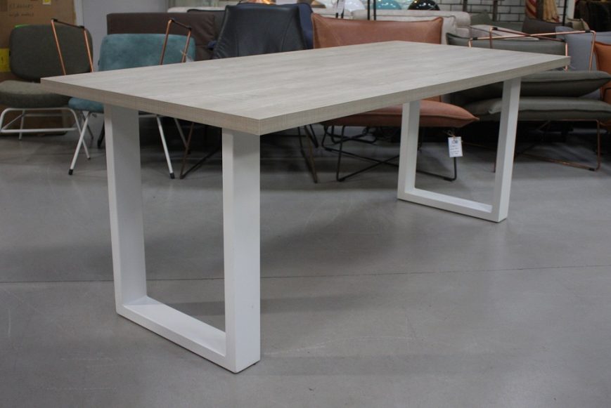 1 eettafel metaal U-poot wit melamine white-wash hout 200 x 90 cm industrieel hal54