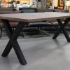 41a eettafel houtlook melamine metaal kruispoot industrieel hout hal54