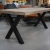 14a eettafel tafel massief ekenhout grijs beige boomstam metaal kruispoot 180 x 90 hal54