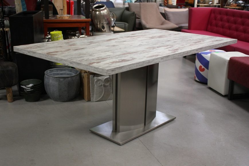 23 eettafel tafel metaal geschuurd aluminium melamine tafelblad houtlook modern hal54