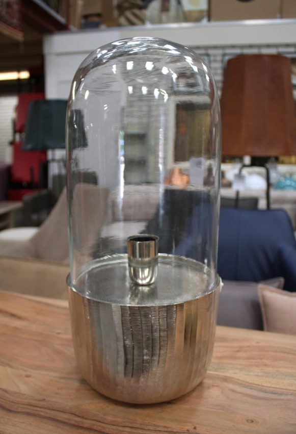 14 tafellamp metaal glas stolp zilver hal54