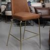 3 luxe barkrukken barstoelen metaal goud leer bruin cognac hal54