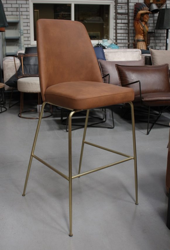 3 luxe barkrukken barstoelen metaal goud leer bruin cognac hal54