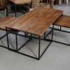 10 salontafel rechthoekig metaal mangohout set van 3 hal54