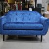 27 zitbank tweepersoons bank blauw velvet slangenprint knopen chique hal54