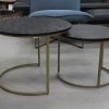 7 set van 2 ronde salontafel metaal goud mangohout zwart hal54