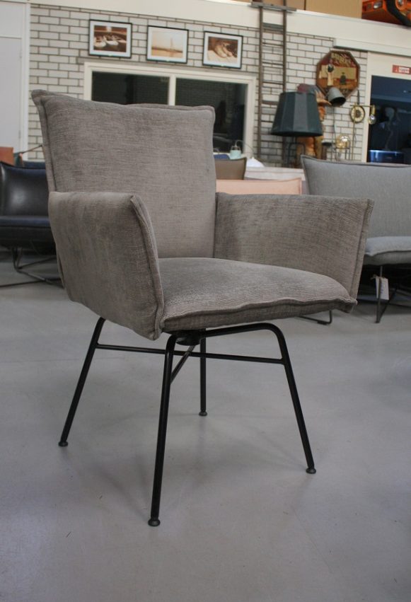 60 eetkamerstoelen Sanne Swivel draaibaar Jess design metaal stof grijs Stockholm Silver armleuningnen hal54