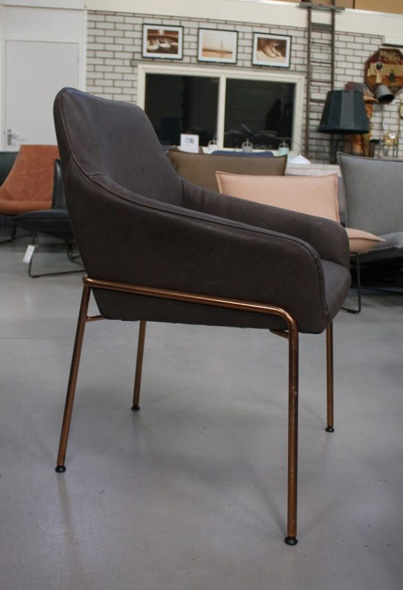 7a eetkamerstoelen Jolly Jess design metaal koper leer Bonanza Dark Brown donkerbruin hal54