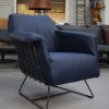 13 fauteuil Raz Jess design metaal echt leer kobalt blauw industrieel hal54