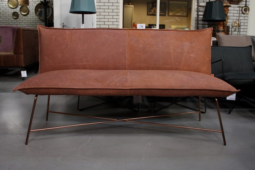 20 eetkamerbank eetbank bank Vidar Jess design metaal leer 165 cm British Tan cognac bruin hal54