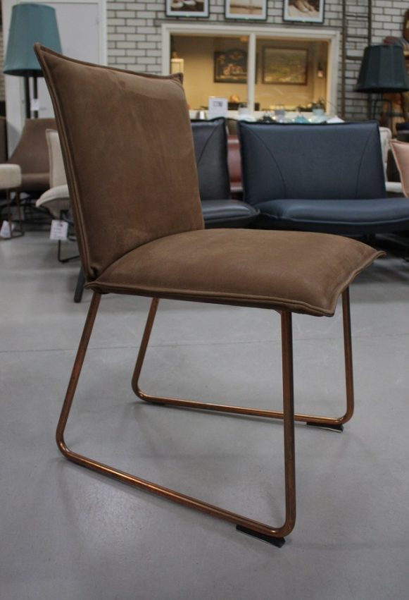 5 eetkamerstoelen Duke jess design metaal leer koper Rawhide Wild Brown hal54