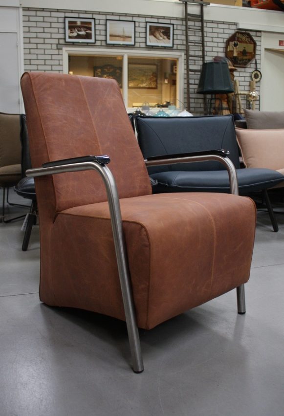 1 fauteuil PORTO Jess Design metaal leer cognac British Tan hal54