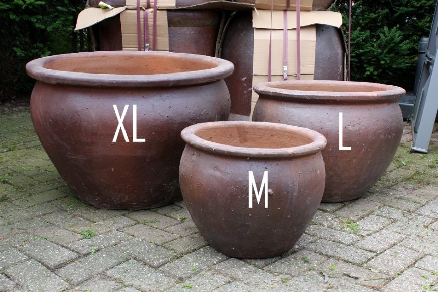 41 set van 3 grote ronde bloempotten bloembakken cement hal54-