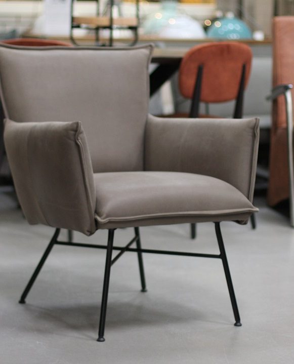 3 fauteuil Sanne Jess Design metaal leer luxor mousse grijs stone naturel hal54