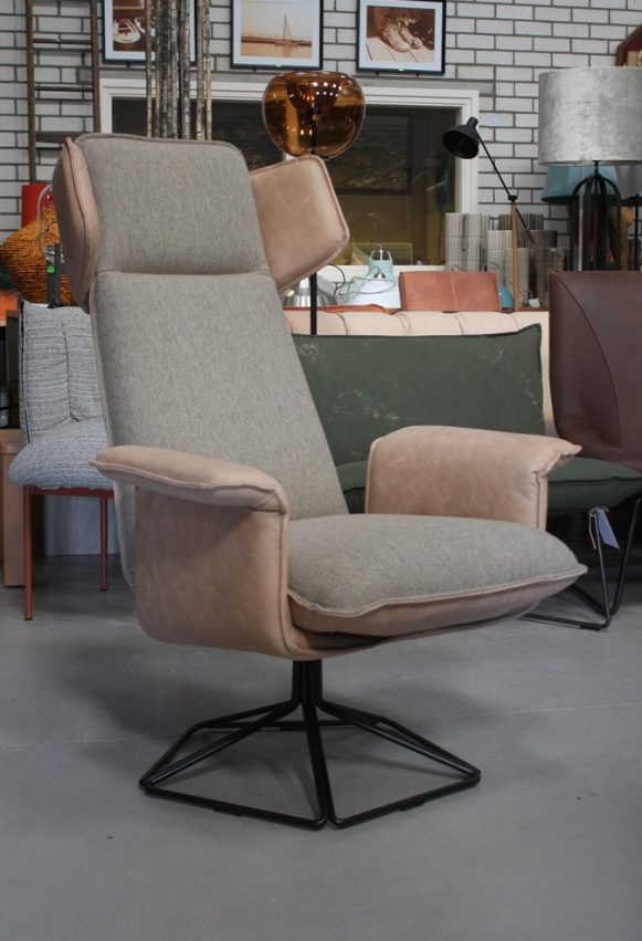 2 fauteuil Origami Jess Design metaal leer stof bruin naturel beige draaibaar hal54