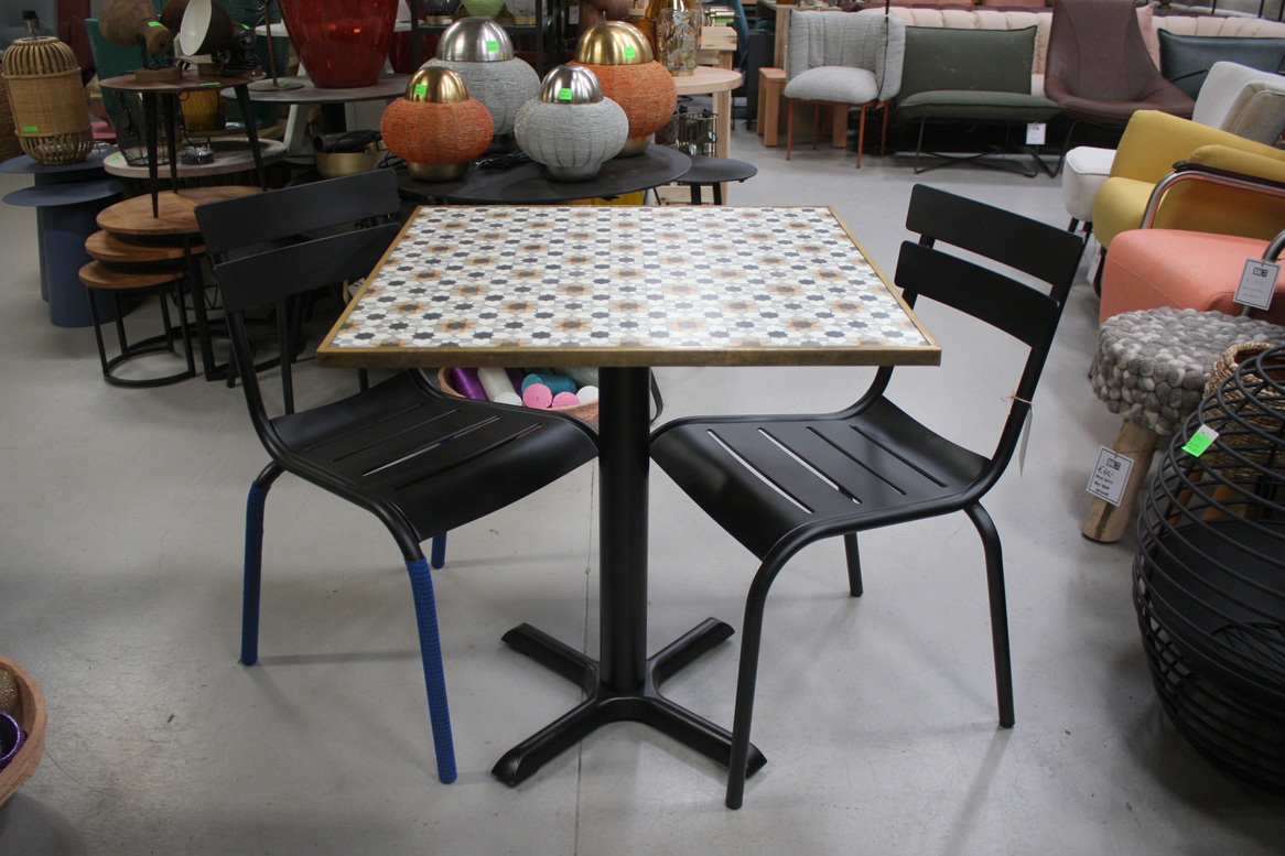 (Terras)tafel vierkant Mozaiek 70x70 met metalen rand