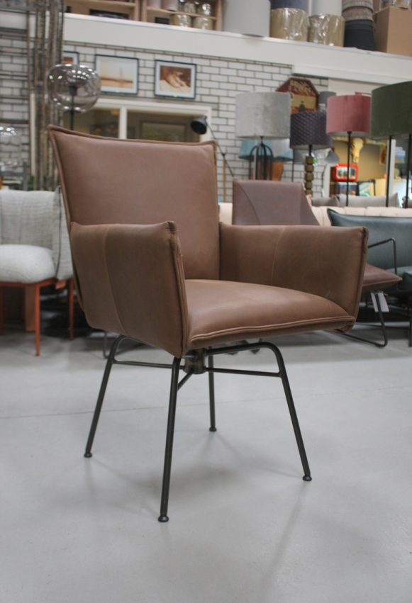 3 eetkamerstoel Sanne Jess design leer swivel spinback sadie brown donkerbruin armleuningnen hal54