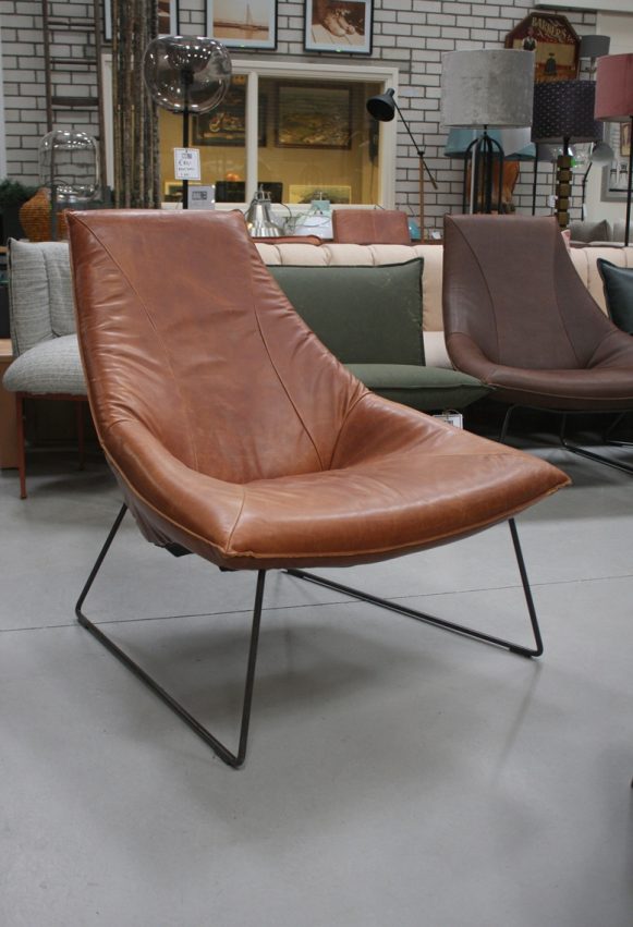 3 fauteuil Beal Jess design metaal echt leer Luxor tan bruin modern industrieel hal54-