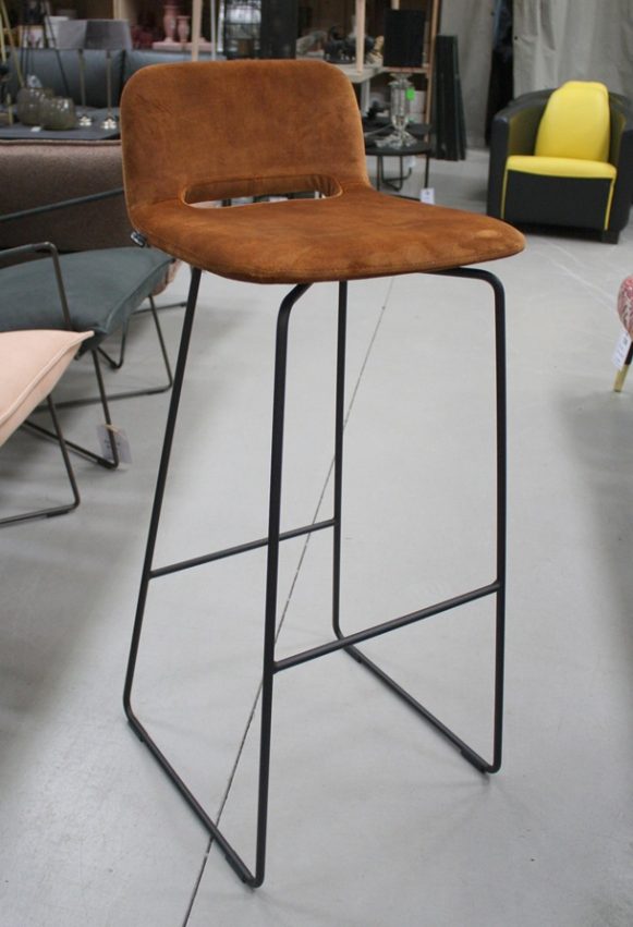 6 luxe barkrukken barstoelen metaal stof velvet gout okergeel hal54