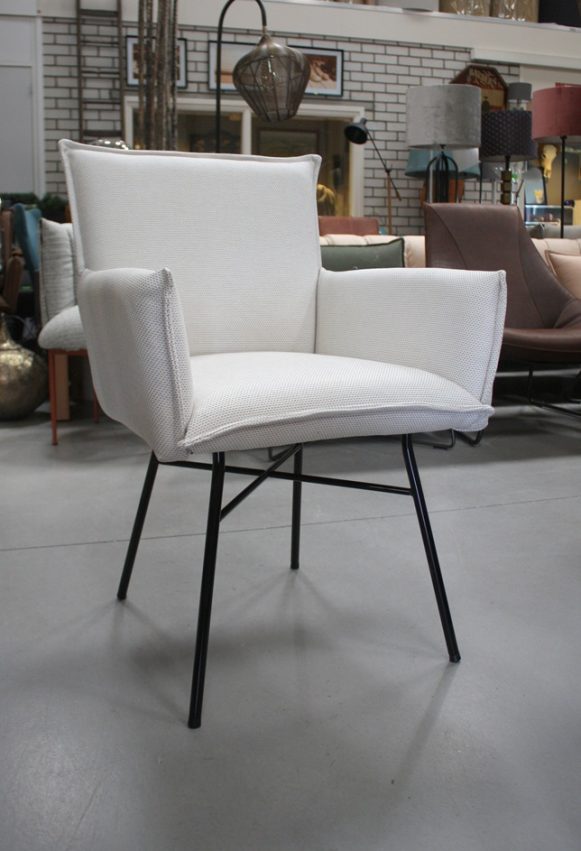 6 eetkamerstoel tuinstoel sanne jess design metaal stof outdoor luxe terrasstoel stof archie frame wit creme naturel armleuningen hal54